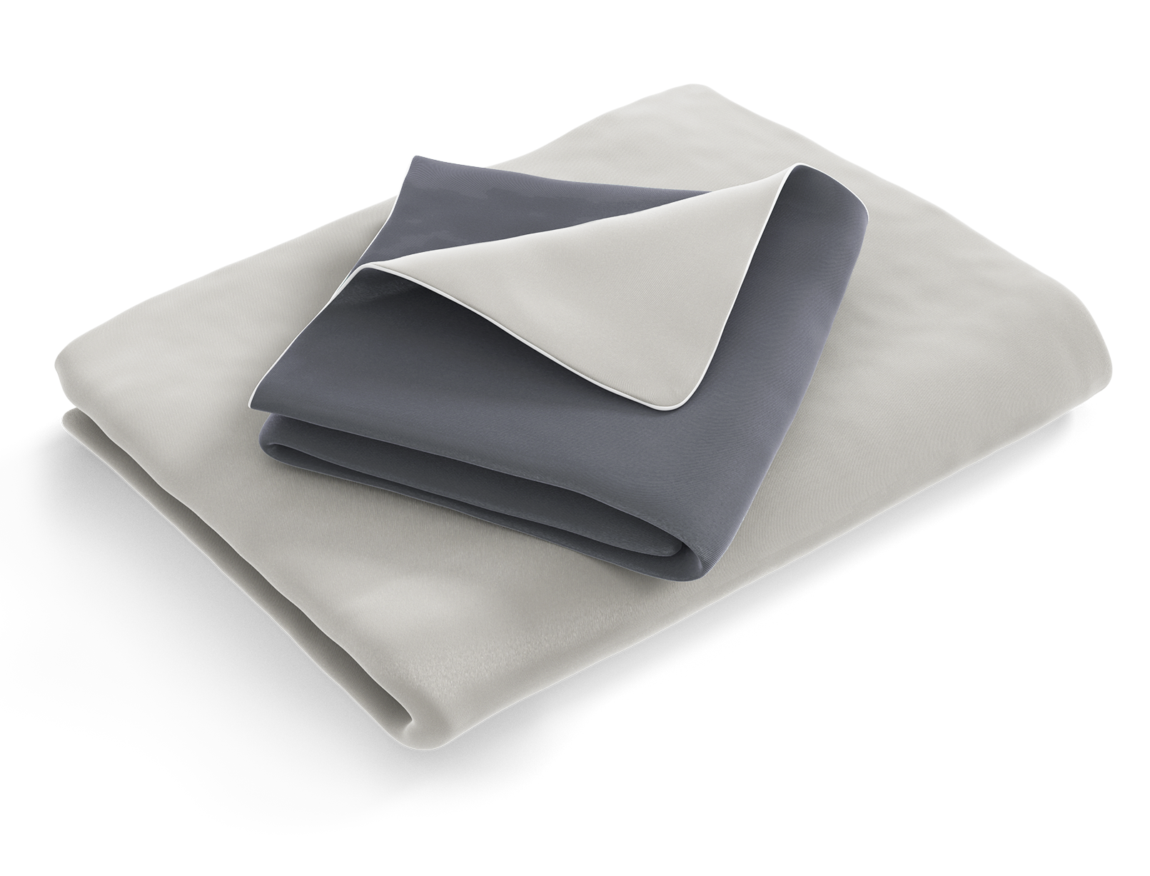 Le linge de lit BODYGUARD® en satin plié : la housse de couette est pliée avec le côté gris vers l'extérieur, la taie d'oreiller avec le côté anthracite.