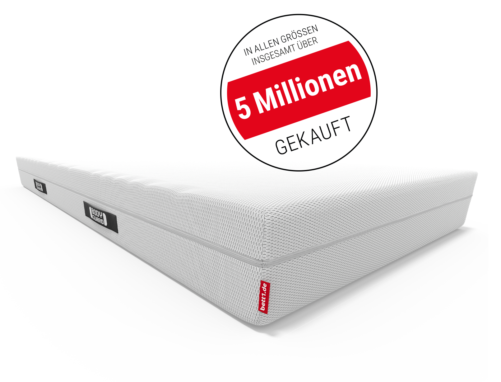 BODYGUARD® Anti-Kartell-Matratze. Text: in allen Größen insgesamt über 5 Mio. gekauft. Siegel Stiftung Warentest.