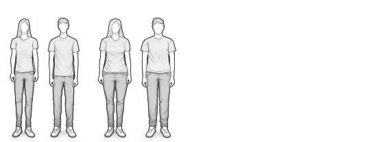 Illustration: Vier Personen von schmaler und kleiner Statur.
