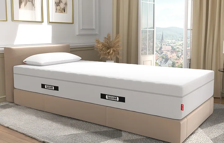 Einzelbett mit BODYGUARD Boxspring Matratze 90x200 cm.