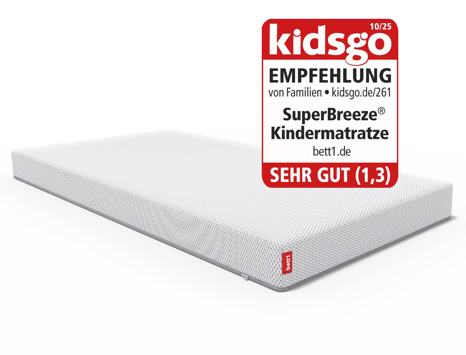 Die SuperBreeze Kindermatratze. Siegel: kidsgo