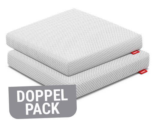 Zwei BODYGUARD®Sitzkissen aufeinanderliegend. Text: Doppelpack