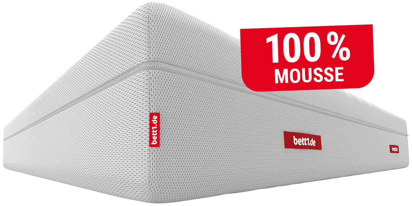 Matelas BODYGUARD® en mousse avec housse HyBreeze®, étiquette « 100 % MOUSSE » en surimpression.