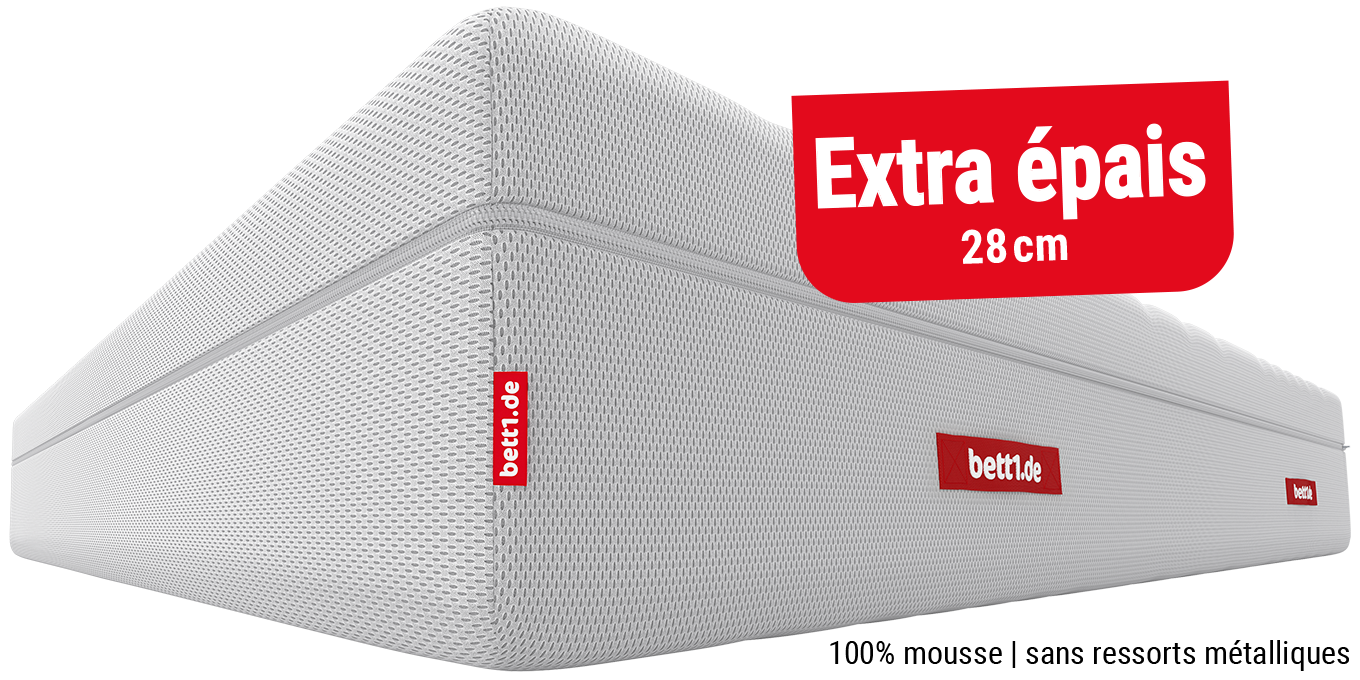 Matelas BODYGUARD® en mousse avec housse HyBreeze®, étiquette « 100 % MOUSSE » en surimpression.