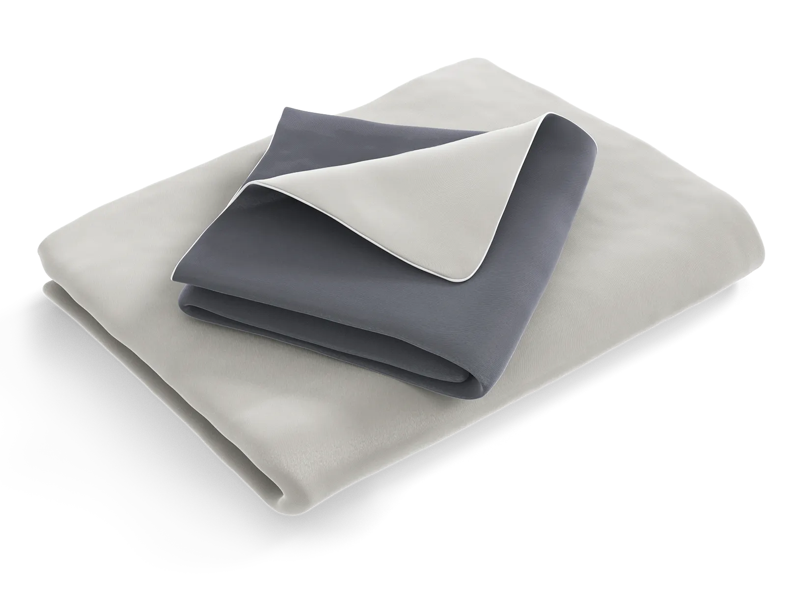 Die zusammengelegte SOFT BREEZE® Satin-Bettwäsche: der Bettbezug ist mit der silbernen Seite nach außen gefaltet, der Kopfkissenbezug mit der anthrazitfarbenen Seite	