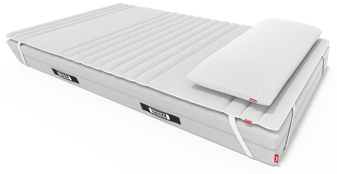 Matelas Bodyguard avec un surmatelas posé dessus.