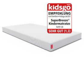 Die SuperBreeze Kindermatratze. Siegel: kidsgo