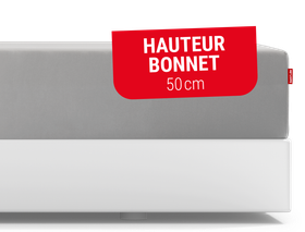 Le drap-housse BODYGUARD® sur le matelas Boxspring BODYGUARD®. Texte : hauteur bonnet 50cm