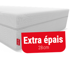 Matelas BODYGUARD®Boxspring. Une étiquette rouge avec texte : extra épais 28cm