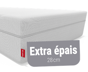 Matelas BODYGUARD®Boxspring. Une étiquette rouge avec texte : extra épais 28cm