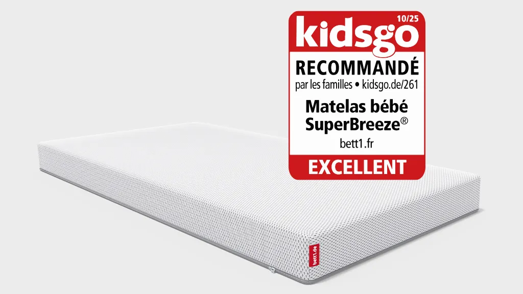 Matelas bébé SuperBreeze® bett1.fr recommandé par KidsGo avec la mention « Excellent »