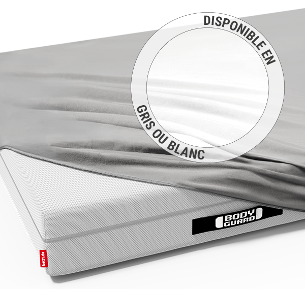 Matelas avec drap-housse en jersey Bodyguard disponible en gris et blanc