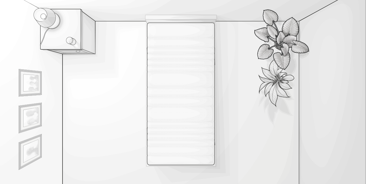 Illustration : vue de haut d'un lit simple dans une chambre