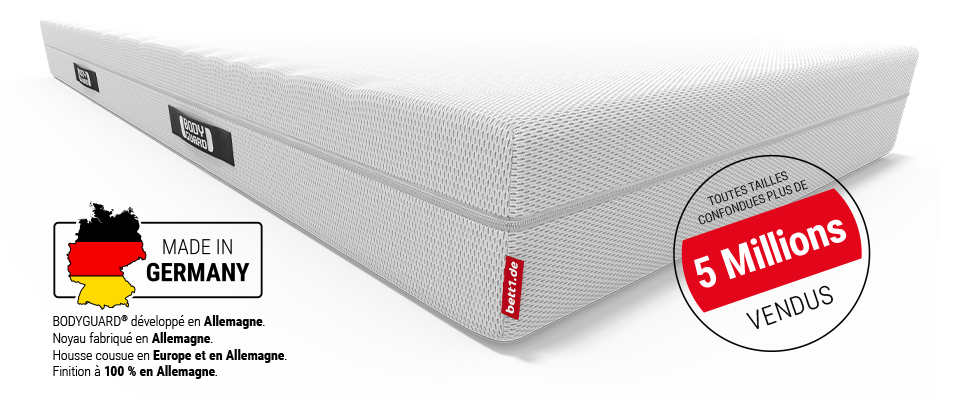 Matelas BODYGUARD® anti-cartel : zoom sur la poignée. En haut à gauche : Pastille avec Texte : vaiqueur du test. 1,6 (BIEN)