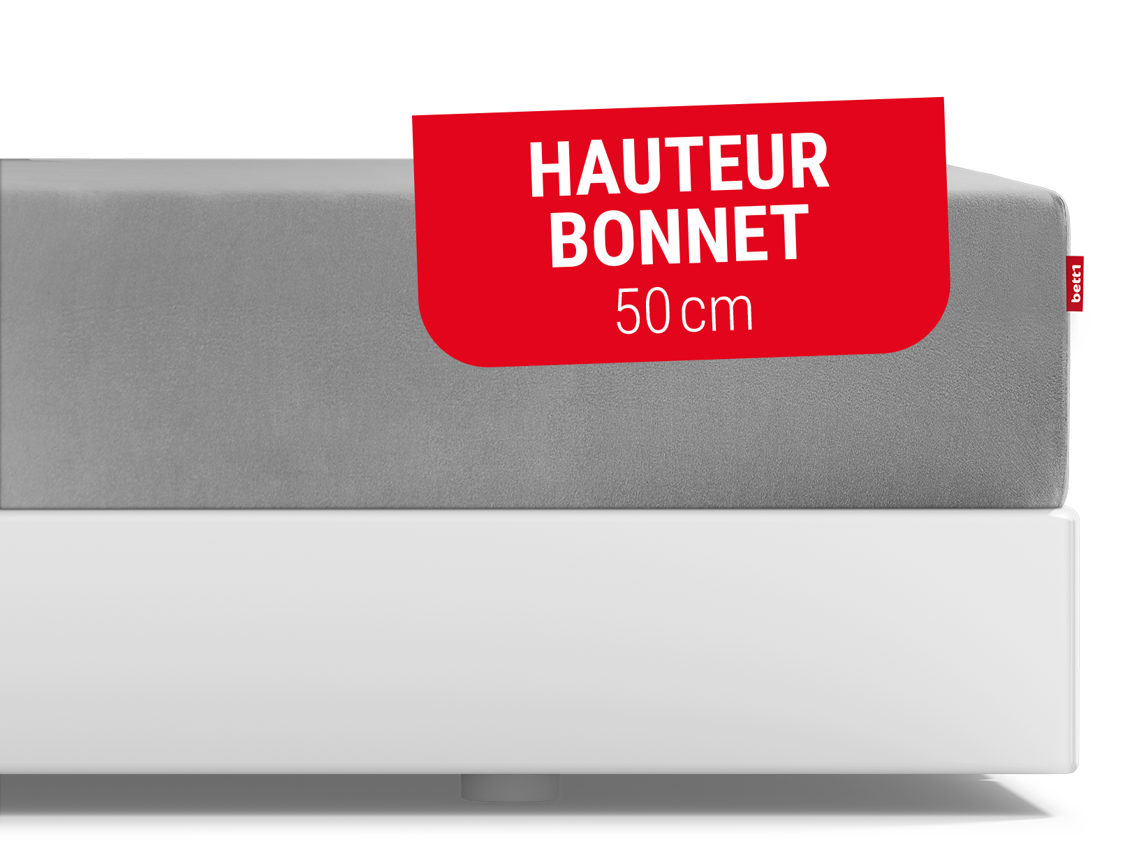 Le drap-housse BODYGUARD® sur le matelas Boxspring BODYGUARD®. Texte : hauteur bonnet 50cm