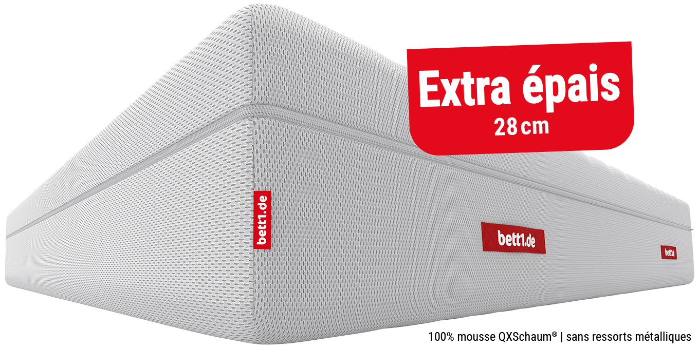 Matelas BODYGUARD® en mousse avec housse HyBreeze®, étiquette « 100 % MOUSSE » en surimpression.