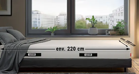 Matelas BODYGUARD 180x220 cm avec indication de sa longueur