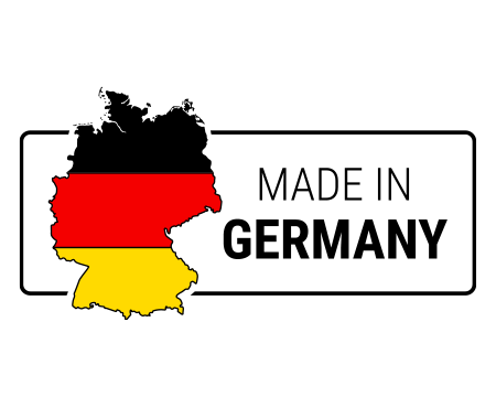 Logo Made in Germany. Carte d'Allemagne noir, rouge, jaune