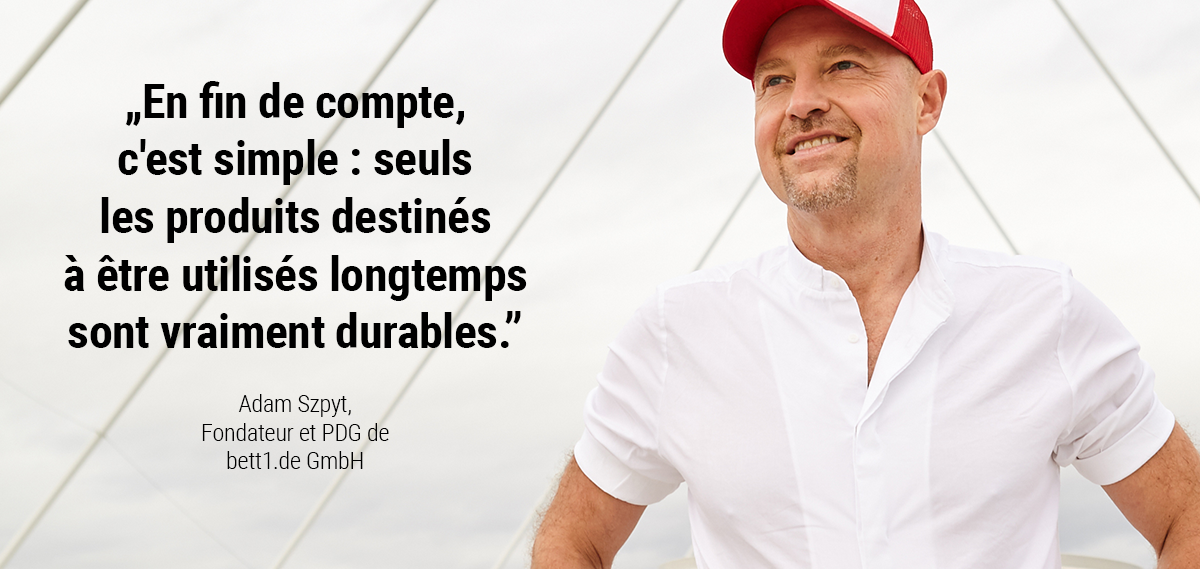 une photo de Adam Szypt avec texte : en fin de compte, c'est simple : seuls les produits destinés à être utilisés longtemps sont vraiment durabes