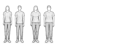 Illustration: Vier Personen von schmaler und kleiner Statur.