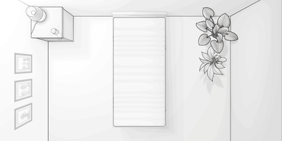 Illustration : vue de haut d'un lit simple dans une chambre