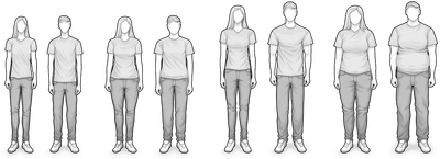 Illustration : huit personnes présentant des morphologies et des tailles différentes.