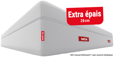 Matelas BODYGUARD® en mousse avec housse HyBreeze®, étiquette « 100 % MOUSSE » en surimpression.