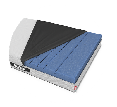 Une coupe du matelas Bodyguard déhoussé avec l'âme du matelas bleue