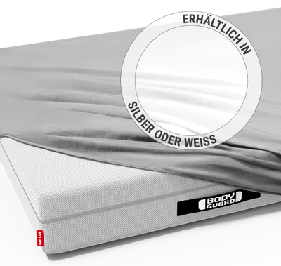 Die BODYGUARD Matratze 90x200 halb bezogen mit dem BODYGUARD Jersey Spannbettlaken