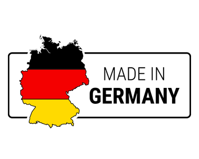 Logo Made in Germany. Carte d'Allemagne noir, rouge, jaune
